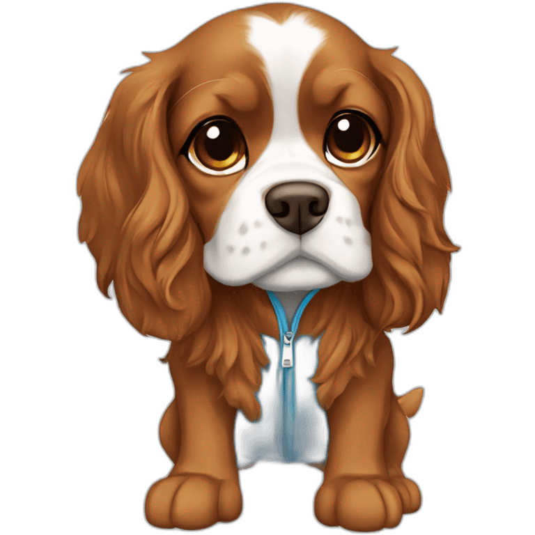 Brown/golden cavalier King Charles spaniel dog with blue hoodie emoji