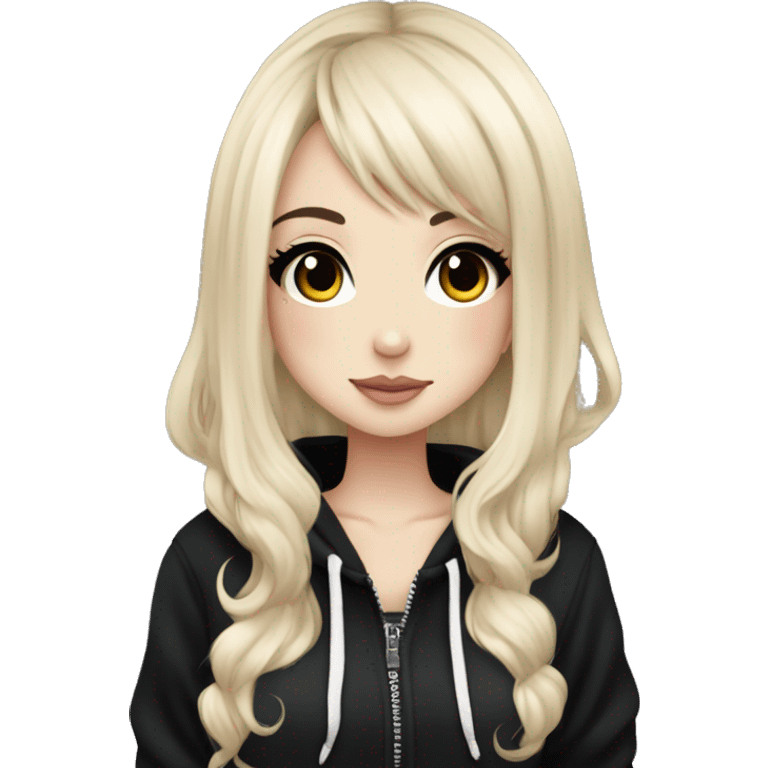 hime gyaru girl, tattoos, pale skin with black hair, dark makeup, black hoodie emoji