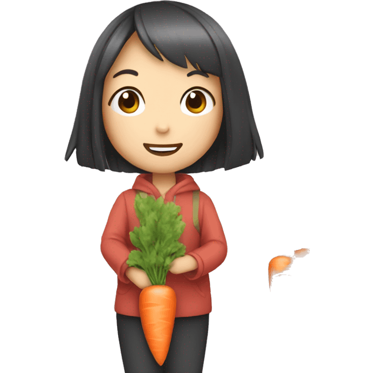 Cute japanese girl holding a large carrot emoji