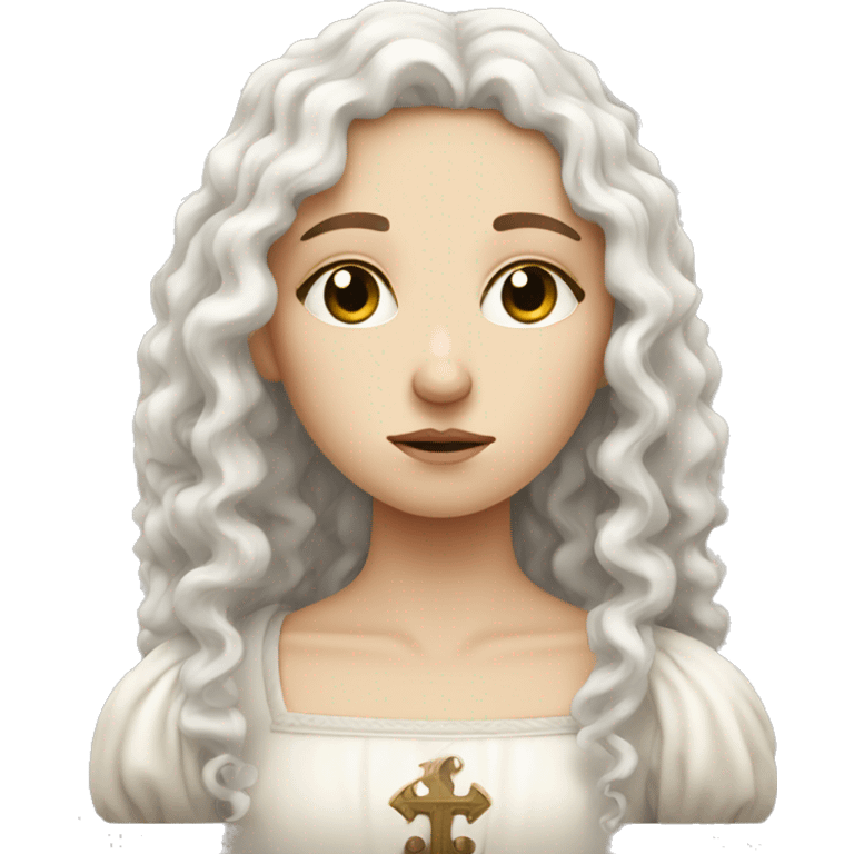 very sad White Medieval beautiful girl with curly hair emoji