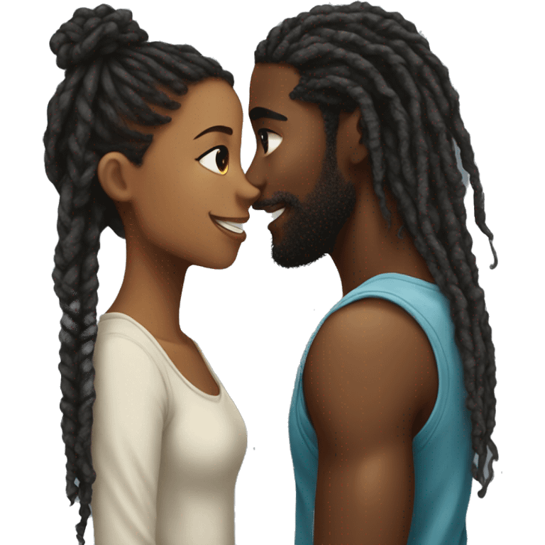 A back boy with dreads and a black girl with a long curly ponytail about to kiss emoji