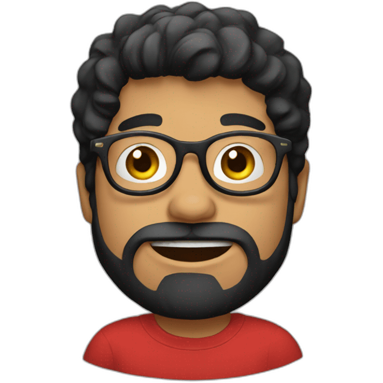 boy with black hair, round glasses, beard, red tshirt emoji