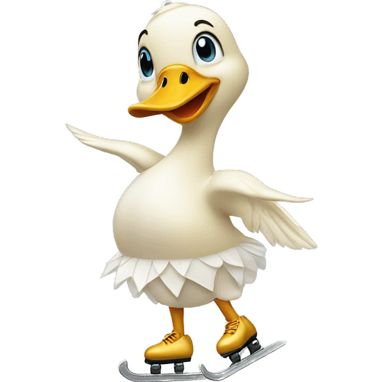 duck wearing ice skates and a figure skating dress emoji