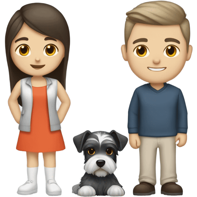 White brunette girl with white brunette boy with a mini schnauzer  emoji