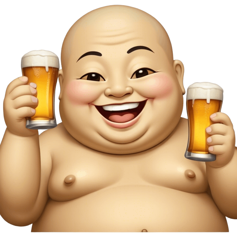 Fat Buddha laughing with a beer emoji