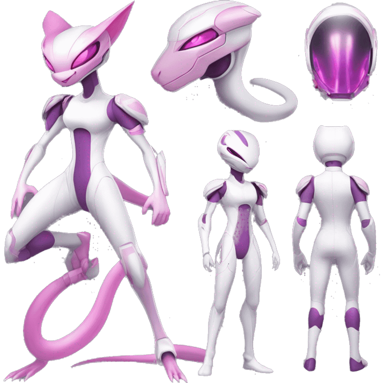 White body, Anthro-Sona-Lizard-Alien-Salazzle-Mew-Mewtwo-Fakémon, with pink eyes, with a futuristic visor-helmet, wearing a techwear-suit, Full Body emoji