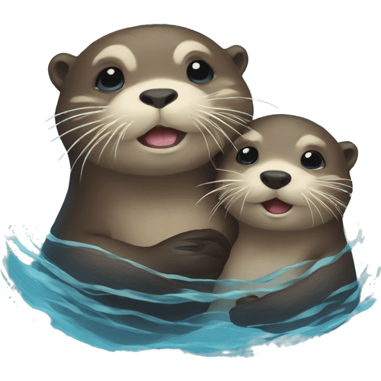 Mama otter and baby otter in water emoji