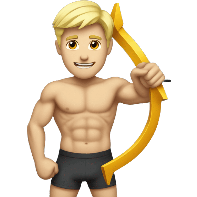 Blonde fitness man holding a right arrow emoji