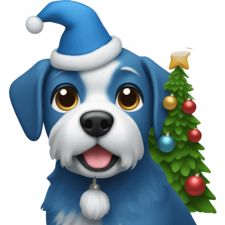 Blue dog with Christmas tree emoji