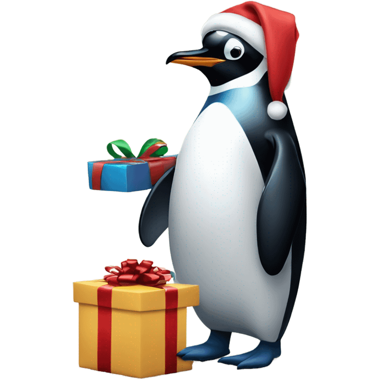 Penguin wrapping Christmas presents emoji