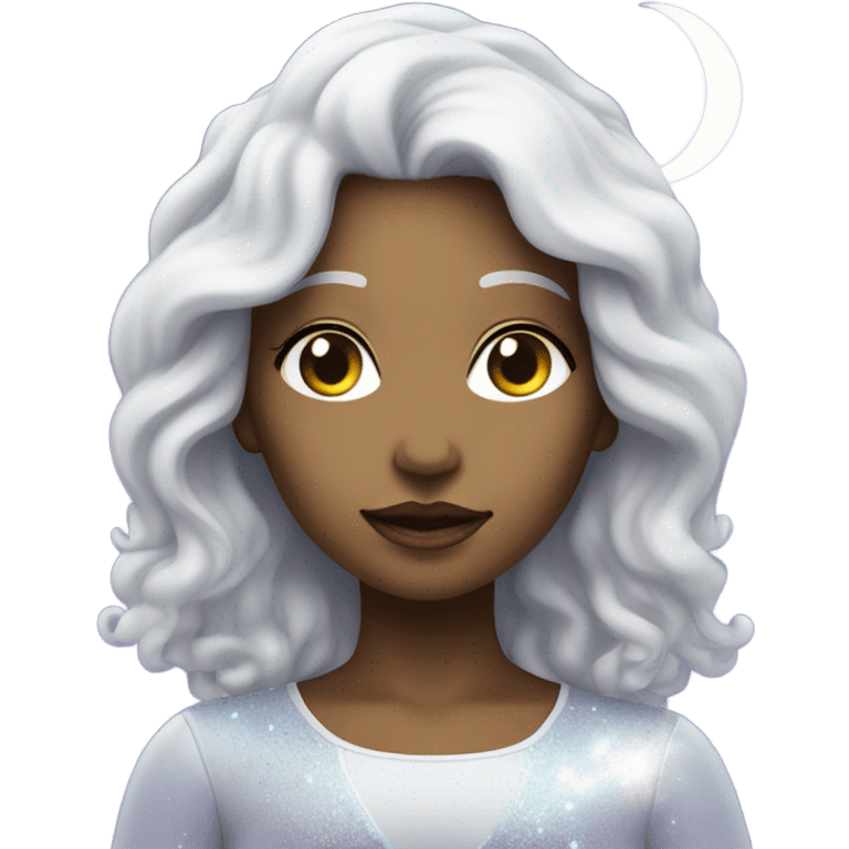 white mystical woman with sparkling galaxy hair with moon and stars in purple and blue shades emoji