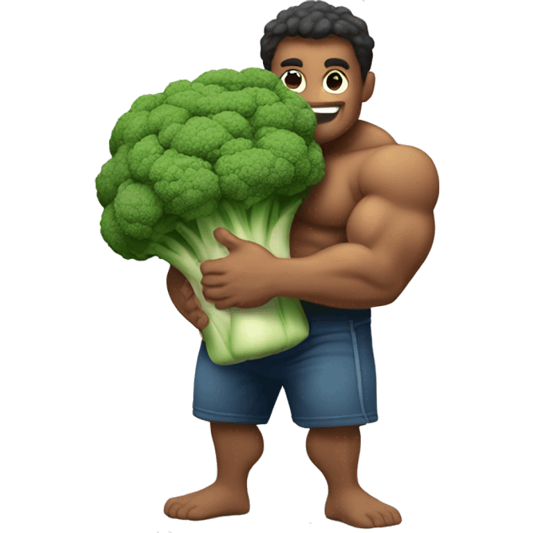 muscular man hugging large Brocolli  emoji