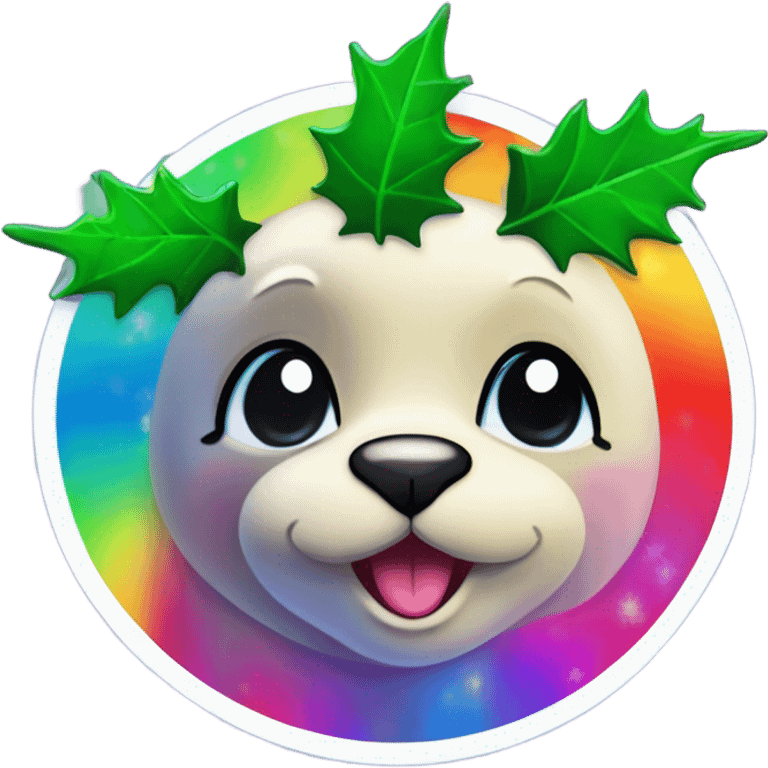 Lisa frank rainbow seal with Christmas holly  emoji