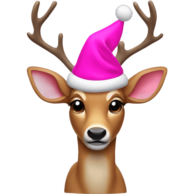 Deer with pink Santa hat emoji