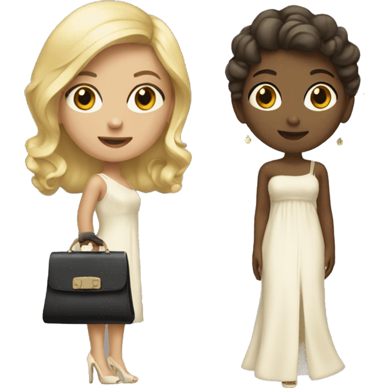 A girl with gown, handbag and heel emoji