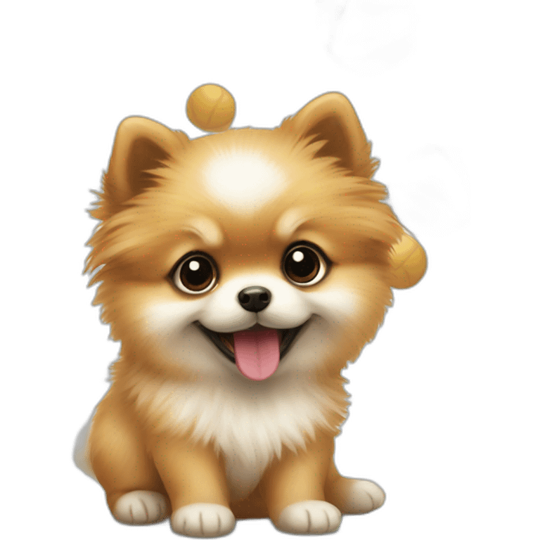 Pomeranian Puppy playing with a ball emoji