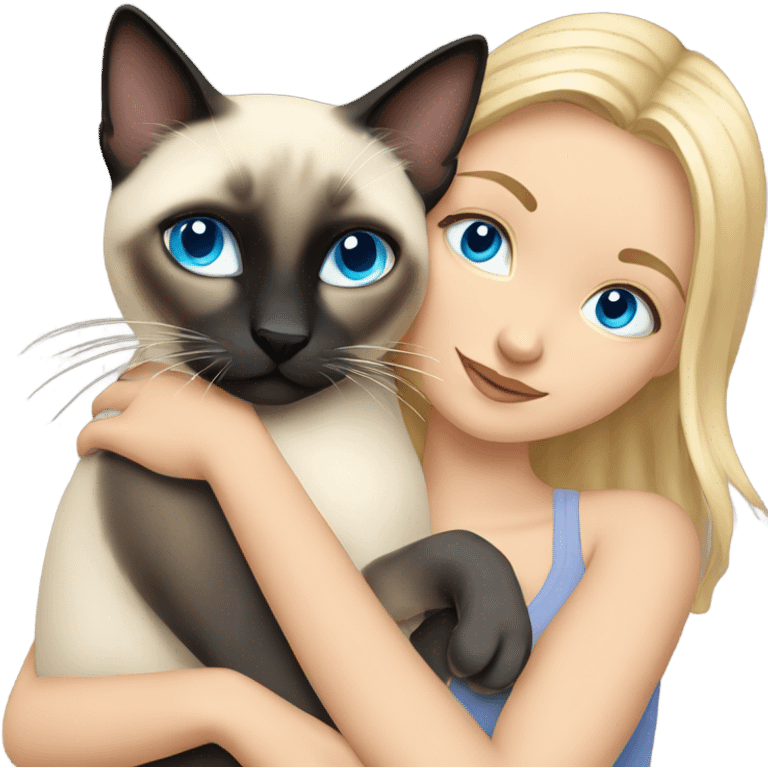 blonde girl blue eyes hugging a Siamese cat emoji