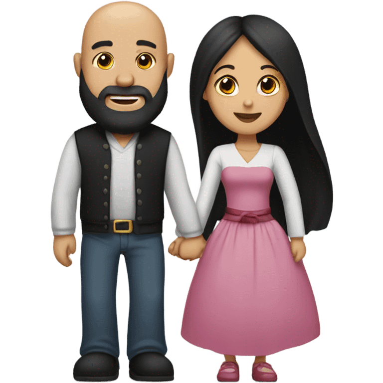 Bald man with black beard and girl long black hair holding hands emoji