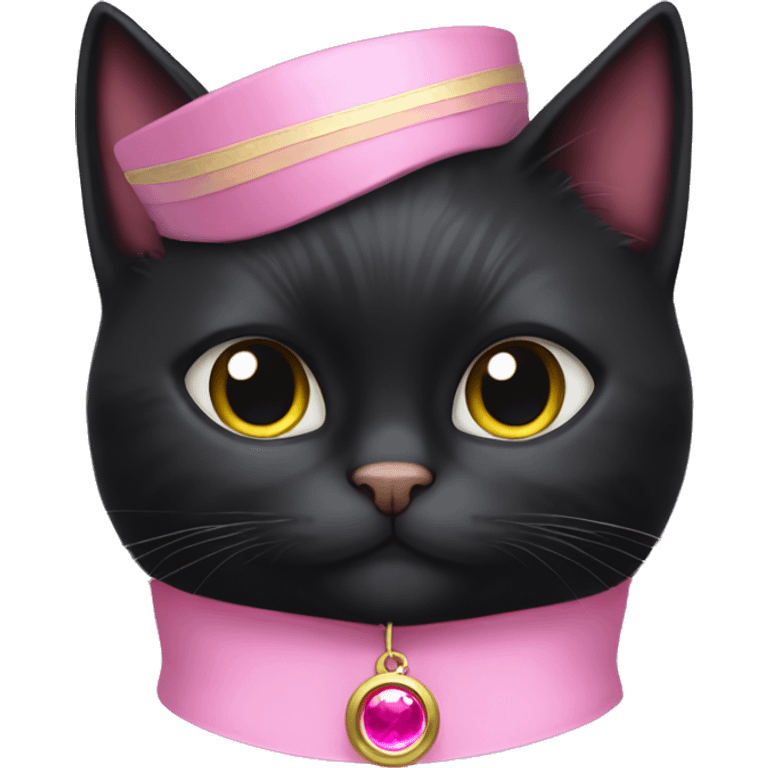 Black Cat with pink collar dressed like sailor moon emoji