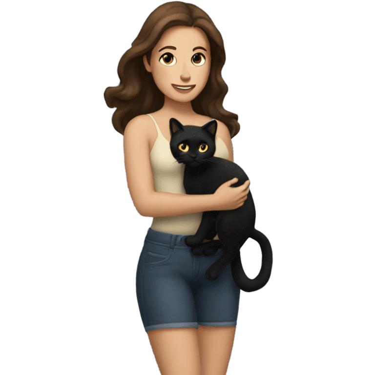 Brunette white woman holding black cat in air like baby simba  emoji