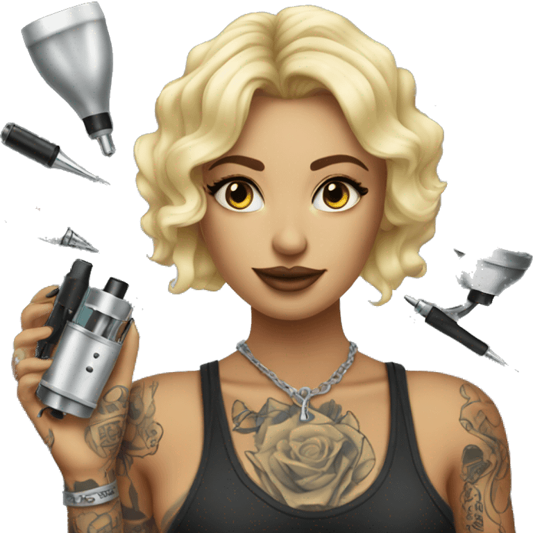 blonde tattoo artist with tattoo holding tattoo machine emoji