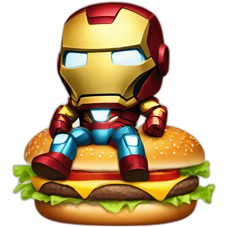 Sad Iron man sitting on burger emoji