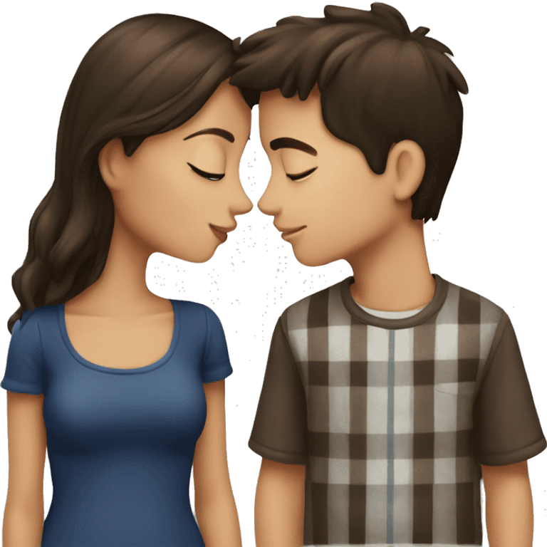 brunette girl and brunette boy kissing  emoji