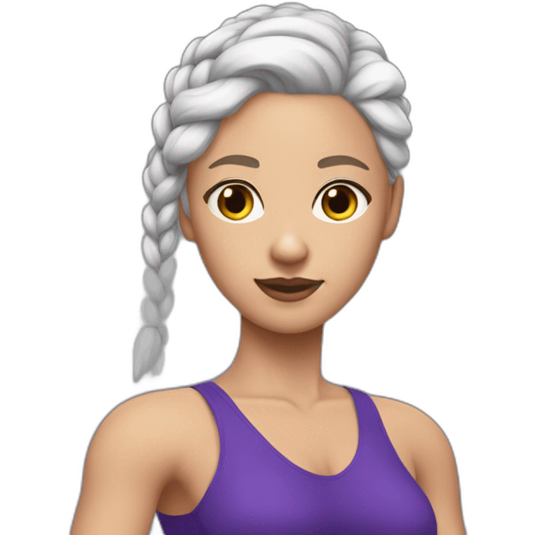 white hair women, boxer braids and purple blue leotard emoji