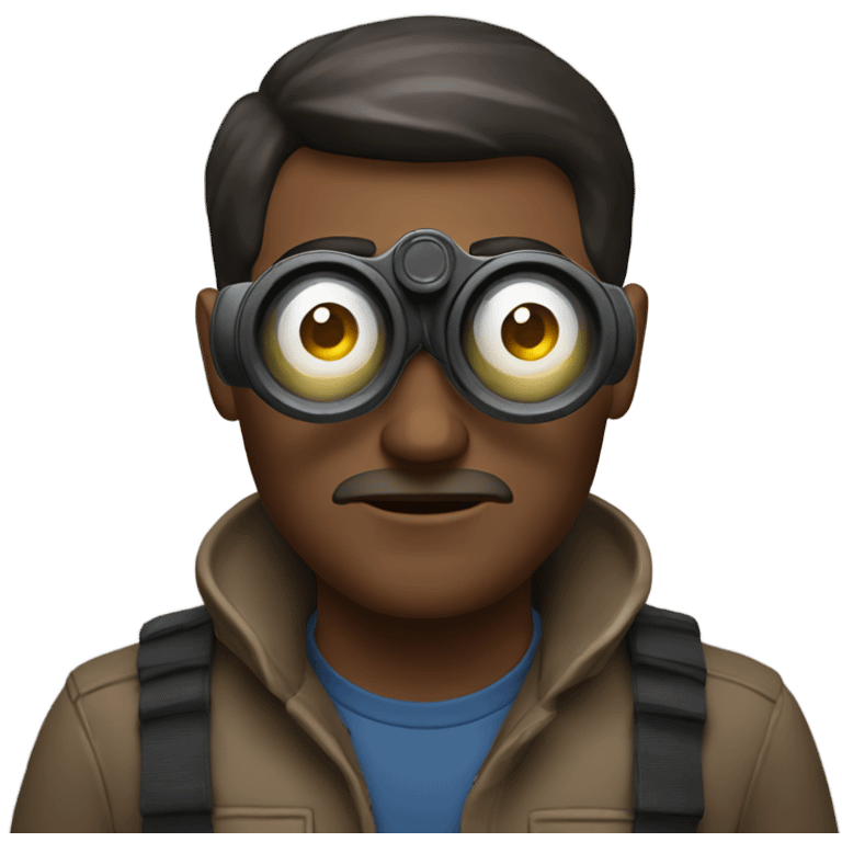 man with shorter dark brown hair with binoculars emoji