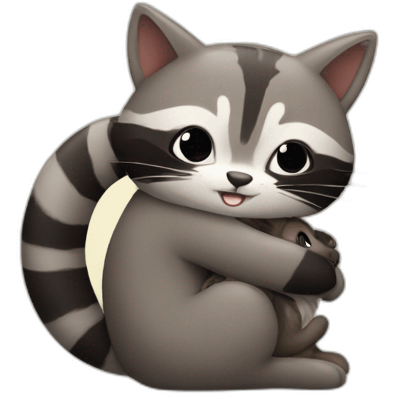 Cat hugging raccoon emoji