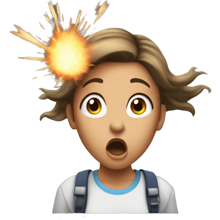 very shocked girl with an explosion overhead emoji