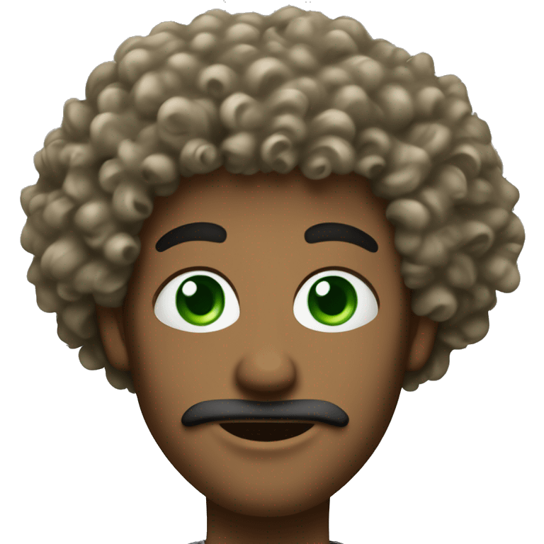 Man with good jaw, green eyes and curly hair that looks a bit like an afro made up of curls. Not massive but coming out a few inches from the face.  emoji