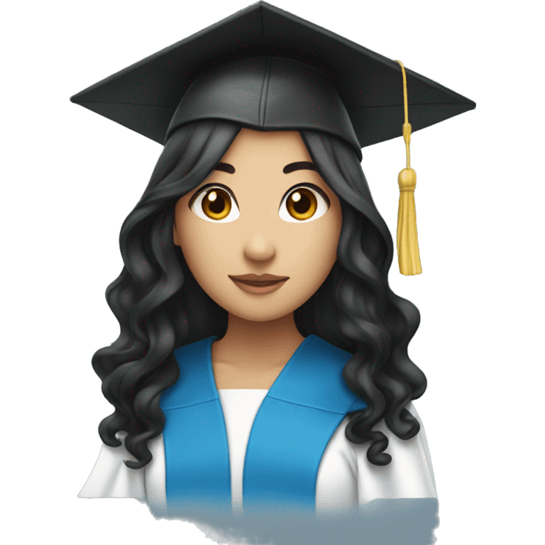 asian girl wearing blue graduation cap with long curly black hair emoji