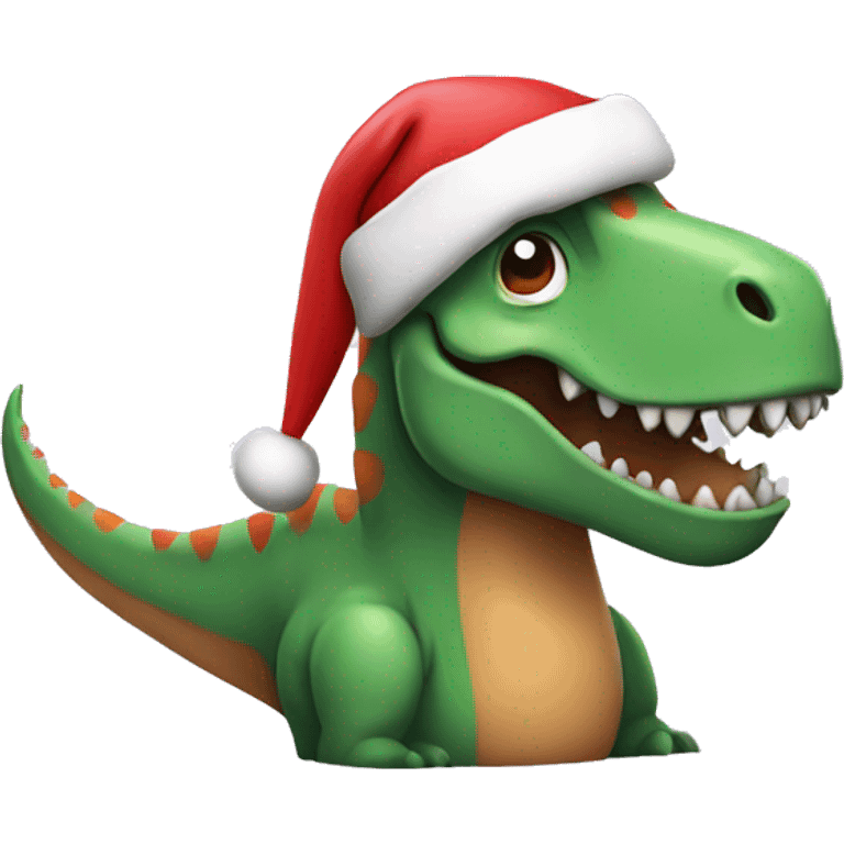 Dinosaur with Christmas hat emoji