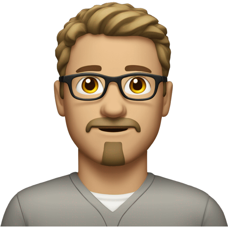 a white man with brown short hair, brown eyes with glasses and brown mustache and goatee emoji