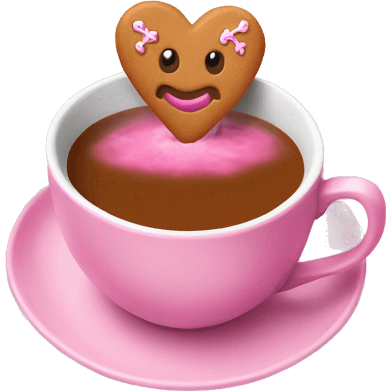 Gingerbread Heart in a pink tea cup emoji