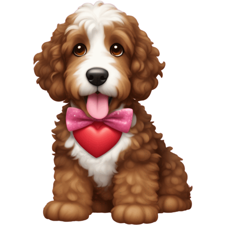 Bernedoodle dressed for Valentine’s Day emoji