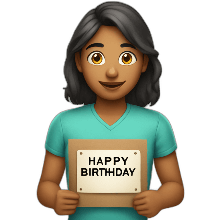 Person holding a sign that reads “Happy Birthday Priya” emoji