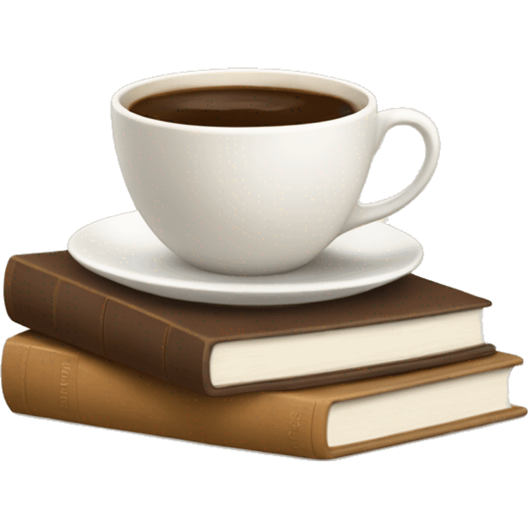 white cup of coffee on top of a small stack of brown and beige books emoji