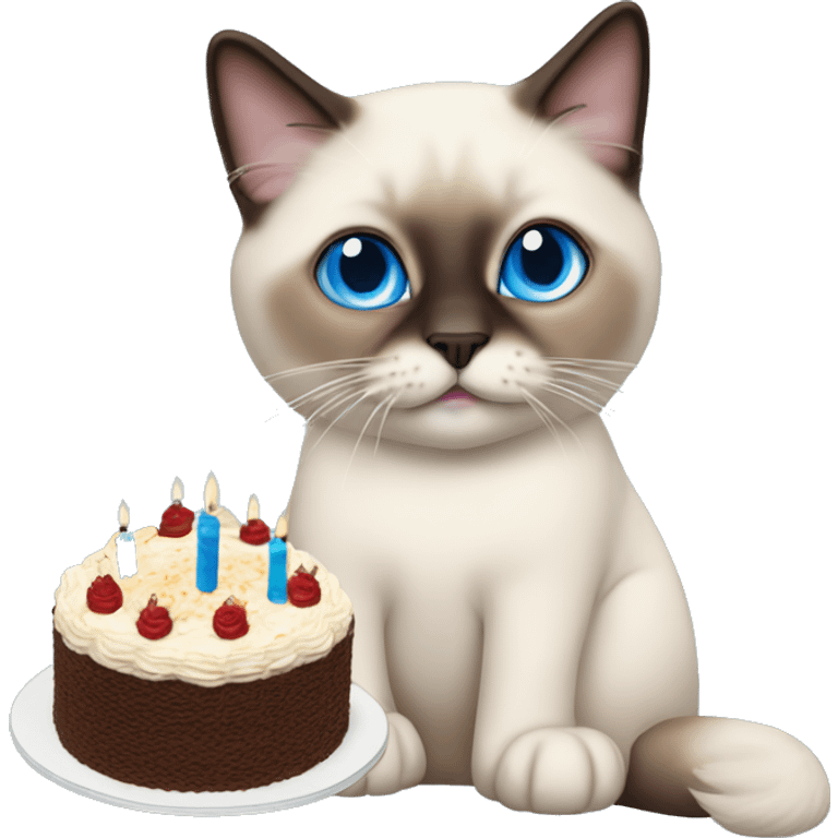 Ragdoll Siamese cat with blue eyes birthday cake emoji