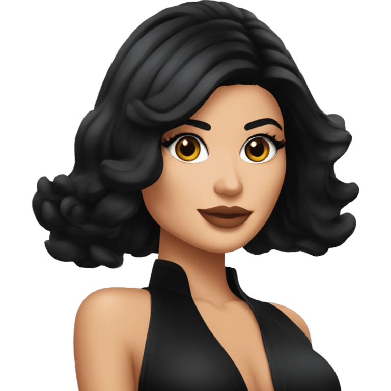 Kylie Jenner en robe noire et cheveux attaché emoji