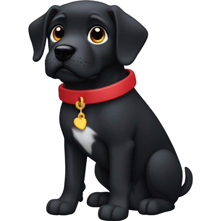 black dog, big jowls, sad puppy eyes, angel wings, red collar emoji