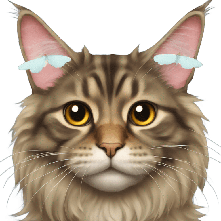 Maine Coon with a stupid face and butterfly on his nose emoji