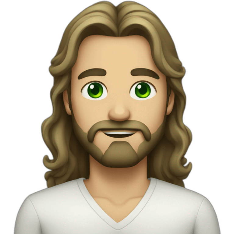 man with green eyes, beard and long tied hair emoji