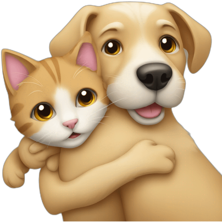 Dog hugging cat emoji