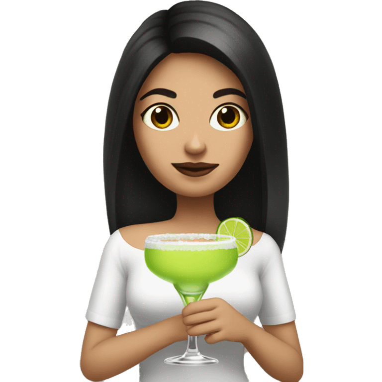 A white girl with dark hair holding a margarita  emoji