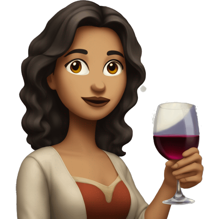 Medium-haired Brunette Latina Girl near the moon with wineglass in hand emoji