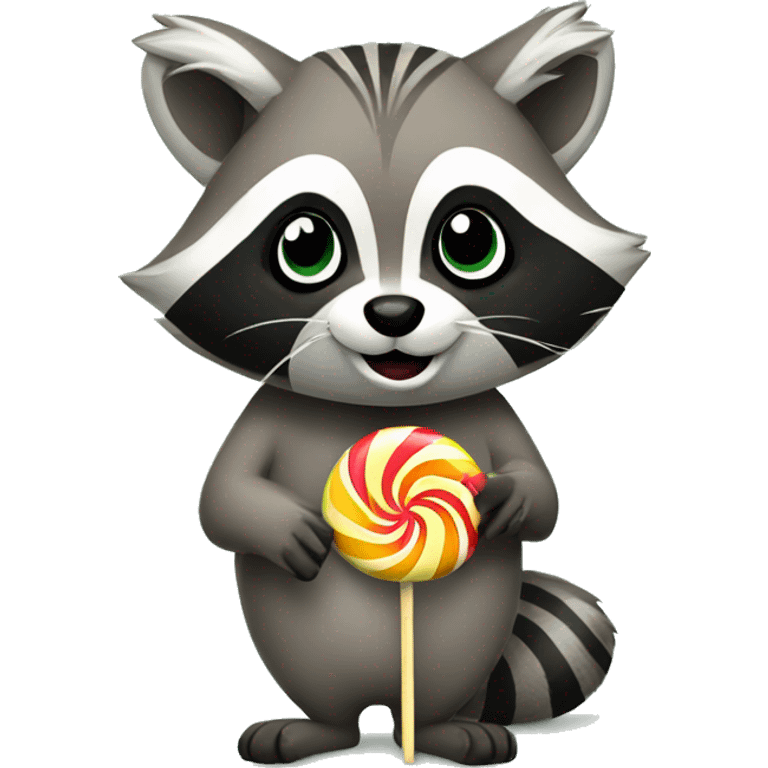 raccoon with a bow in hair eating a lollipop emoji