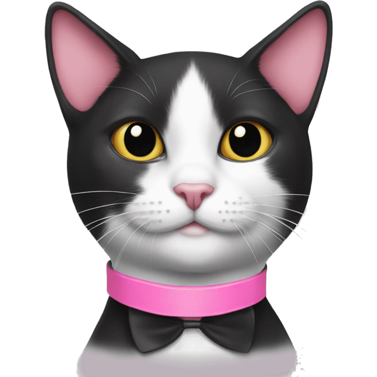 tuxedo cat wearing pink cat collar emoji