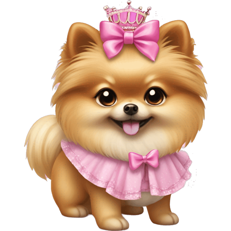 Pomeranian dog with pink bow and cute princess outfit  emoji